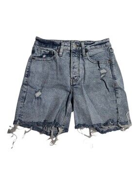 Old Navy High Rise Distressed Denim Shorts Blue Light Wash Frayed Cutoff Size 0